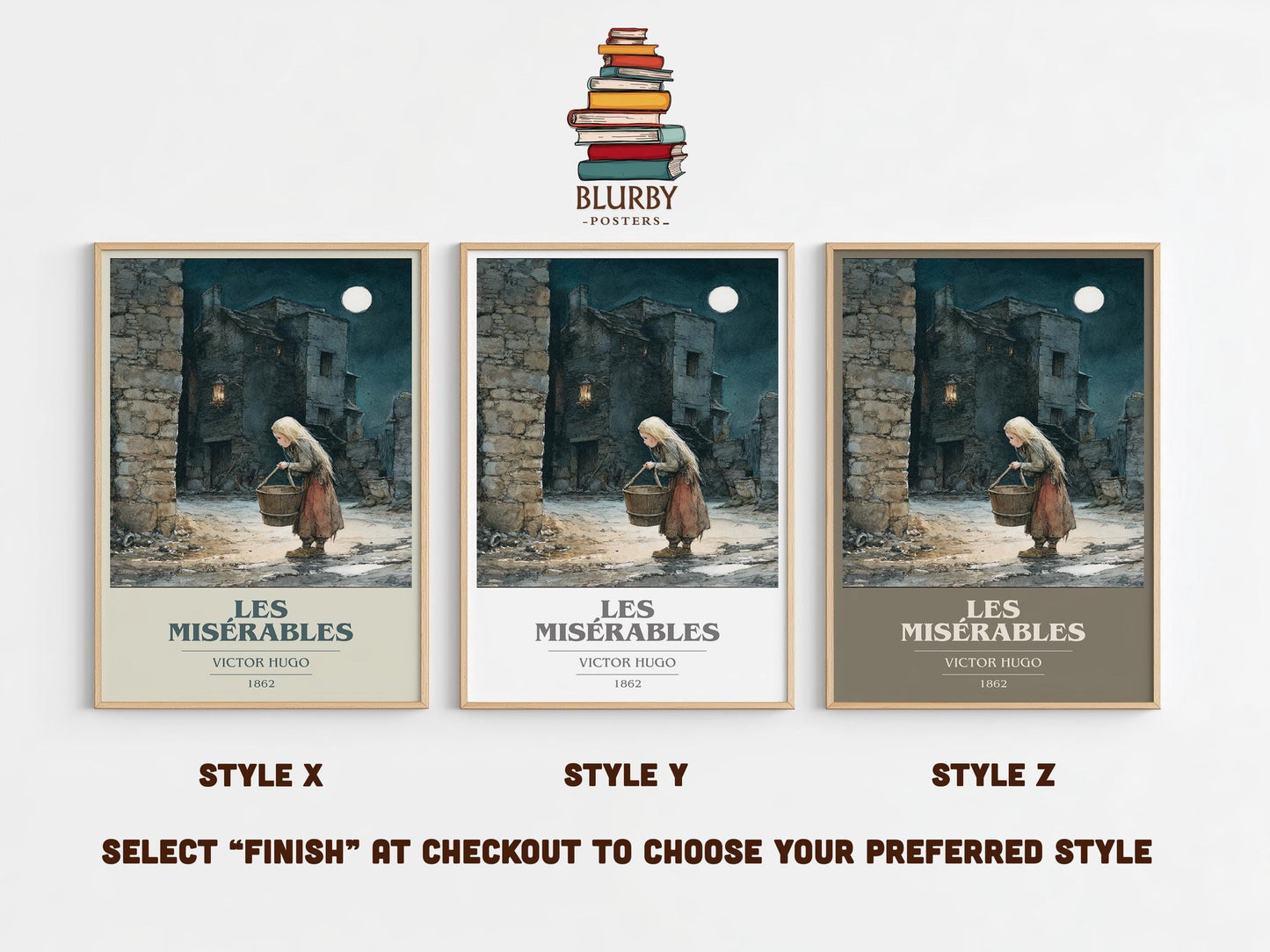 Les Misérables book cover poster colour and style options – Victor Hugo book art