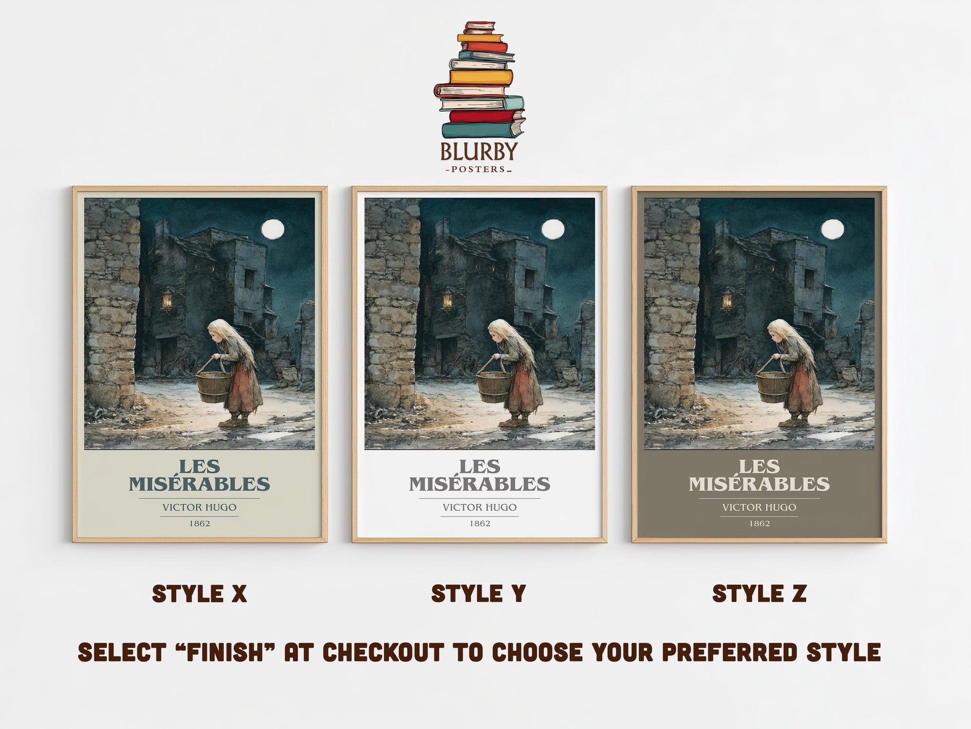 Les Misérables book cover poster colour and style options – Victor Hugo book art