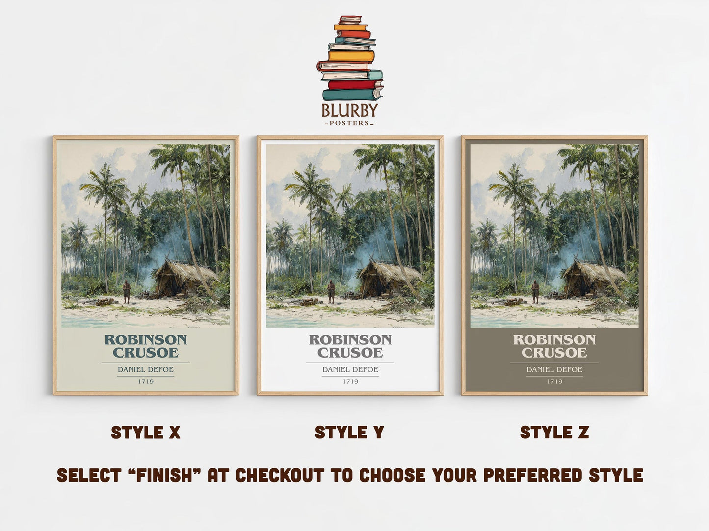 Robinson Crusoe book cover poster colour and style options – Daniel Defoe book art