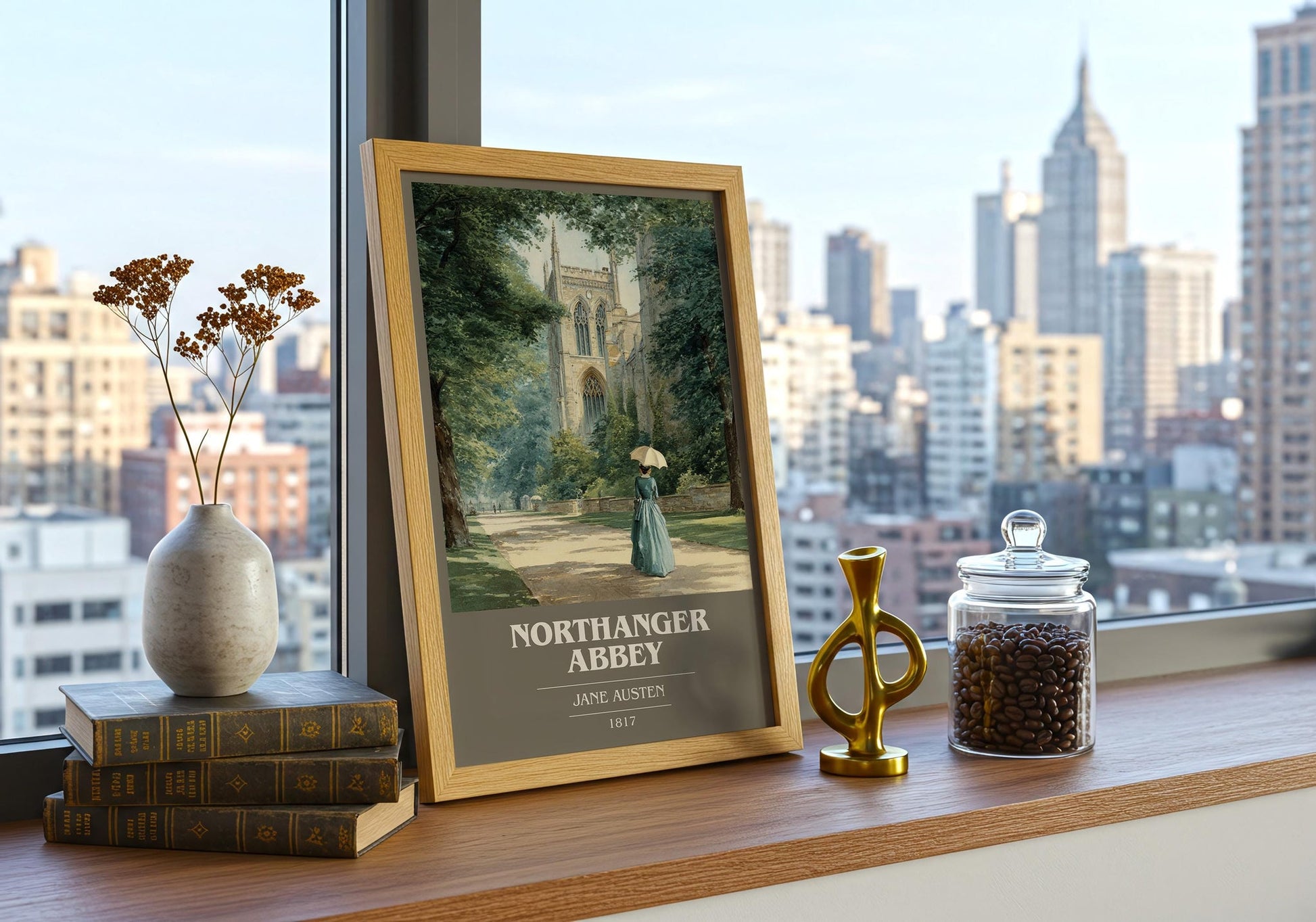 Northanger Abbey book cover print on bookshelf – Jane Austen fan gift