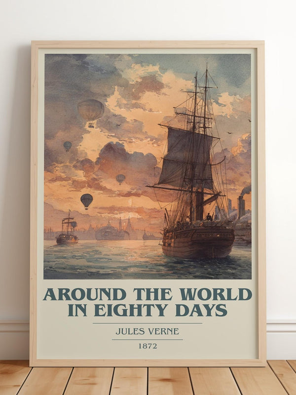 Around the World in Eighty Days book cover poster colour and style options – Jules Verne book art