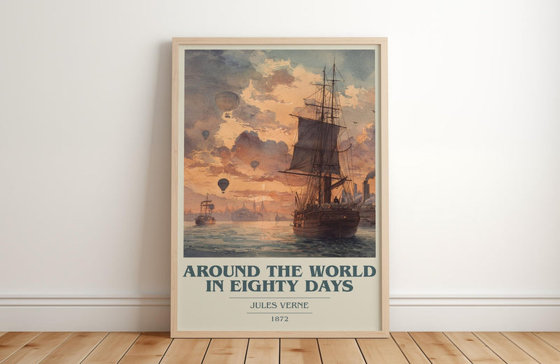 Around the World in Eighty Days book cover poster colour and style options – Jules Verne book art