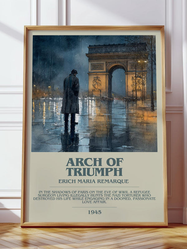 Arch Of Triumph bookish print in frame leaning in hallway – classic literature wall art