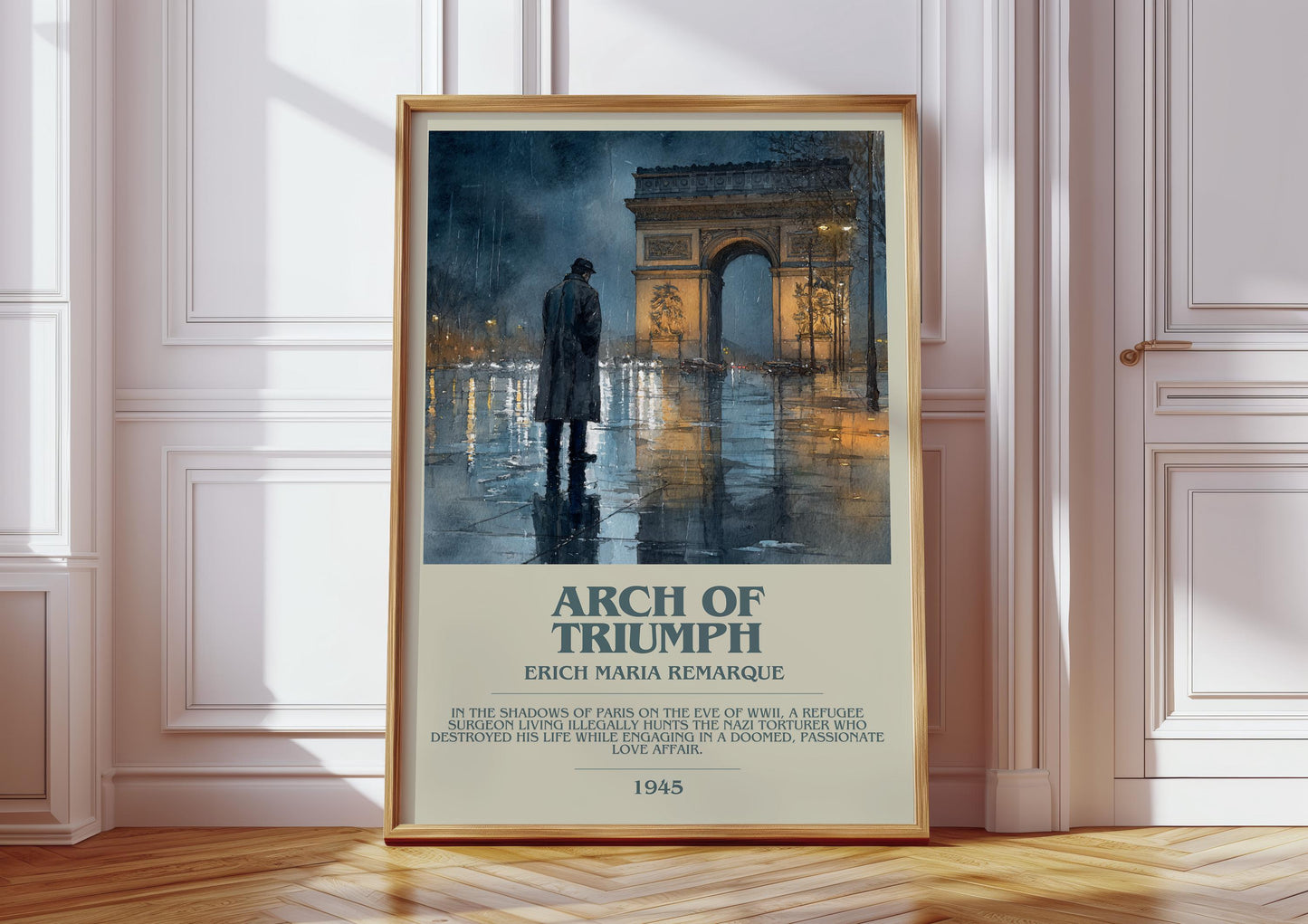Arch Of Triumph bookish print in frame leaning in hallway – classic literature wall art