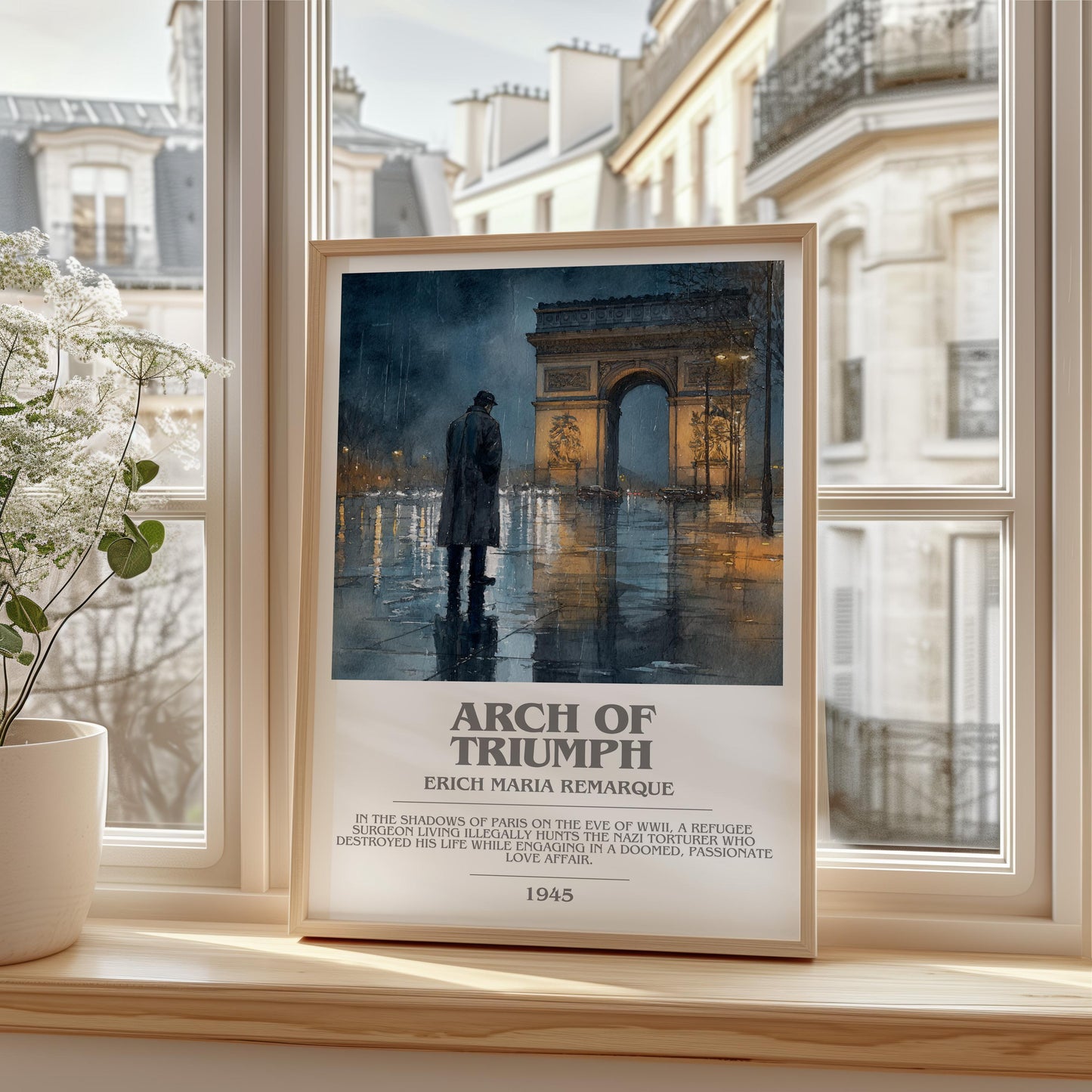Arch Of Triumph bookish print framed by window – literary home decor