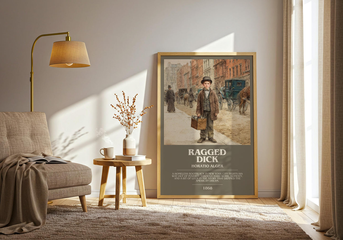 Ragged Dick bookish print on bookshelf – Horatio Alger fan gift