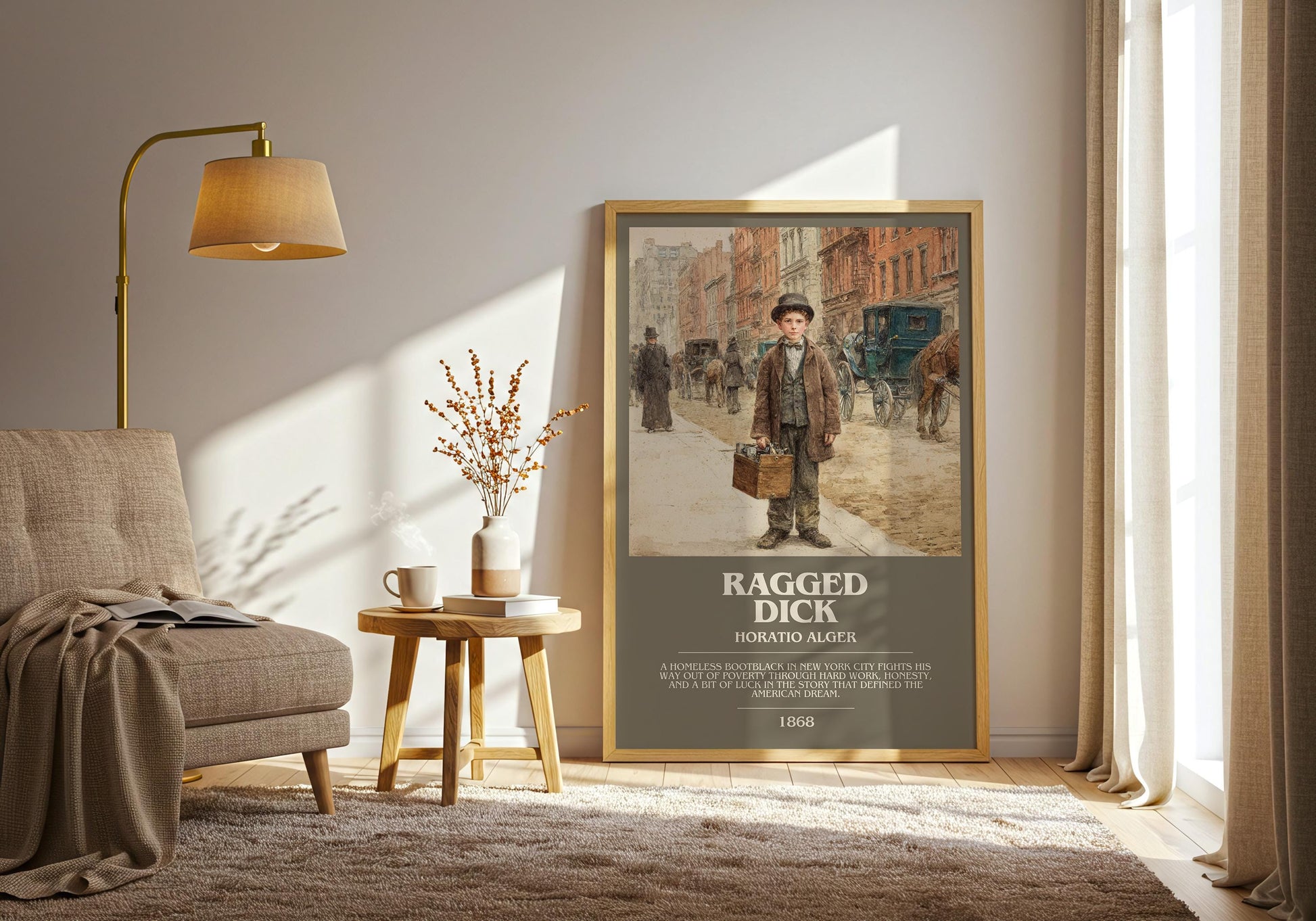 Ragged Dick bookish print on bookshelf – Horatio Alger fan gift