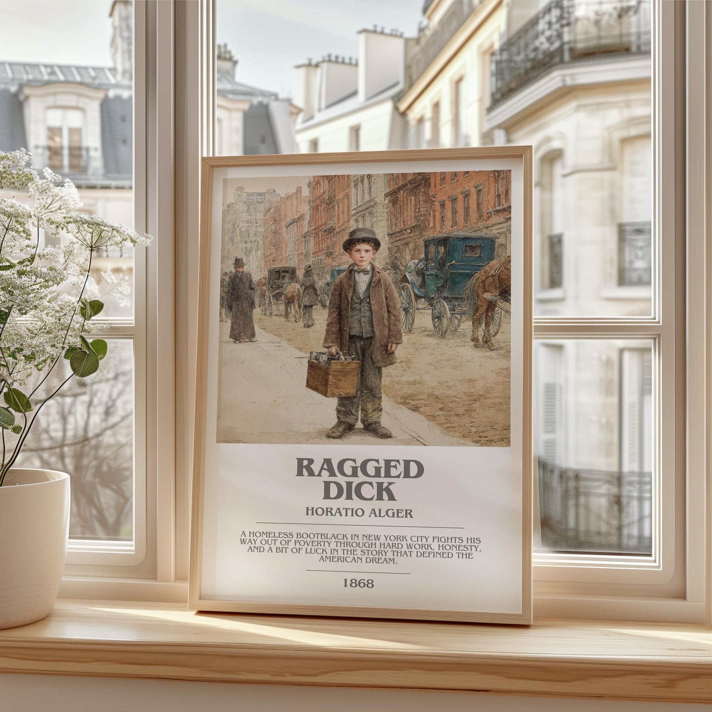 Ragged Dick bookish print framed by window – literary home decor