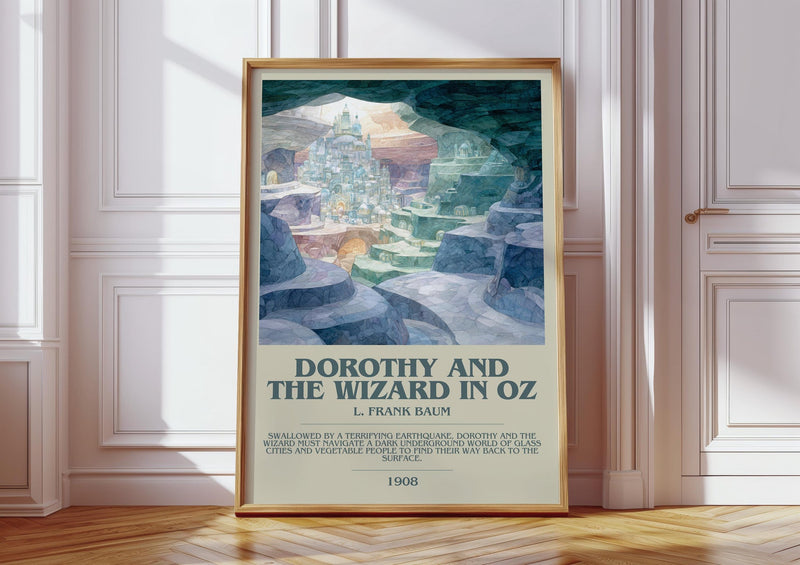 Dorothy And The Wizard In Oz bookish print in frame leaning in hallway – childrens wall art