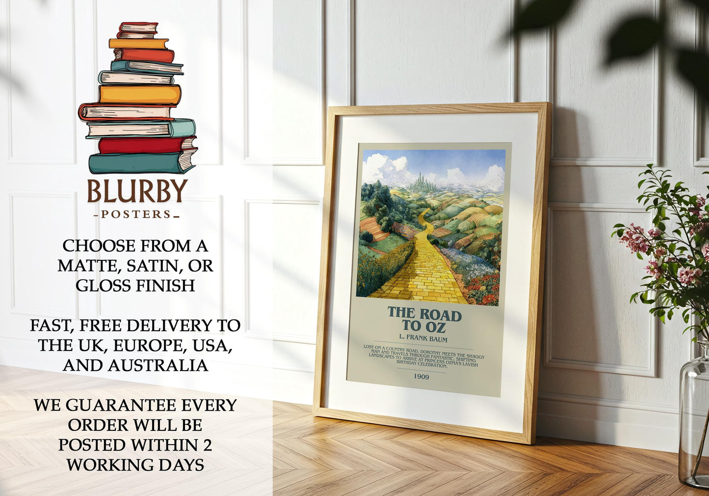 The Road to Oz by L. Frank Baum | Book Poster | Literary Art Gift For Book Lover | Novel Inspired Wall Art | Free Delivery