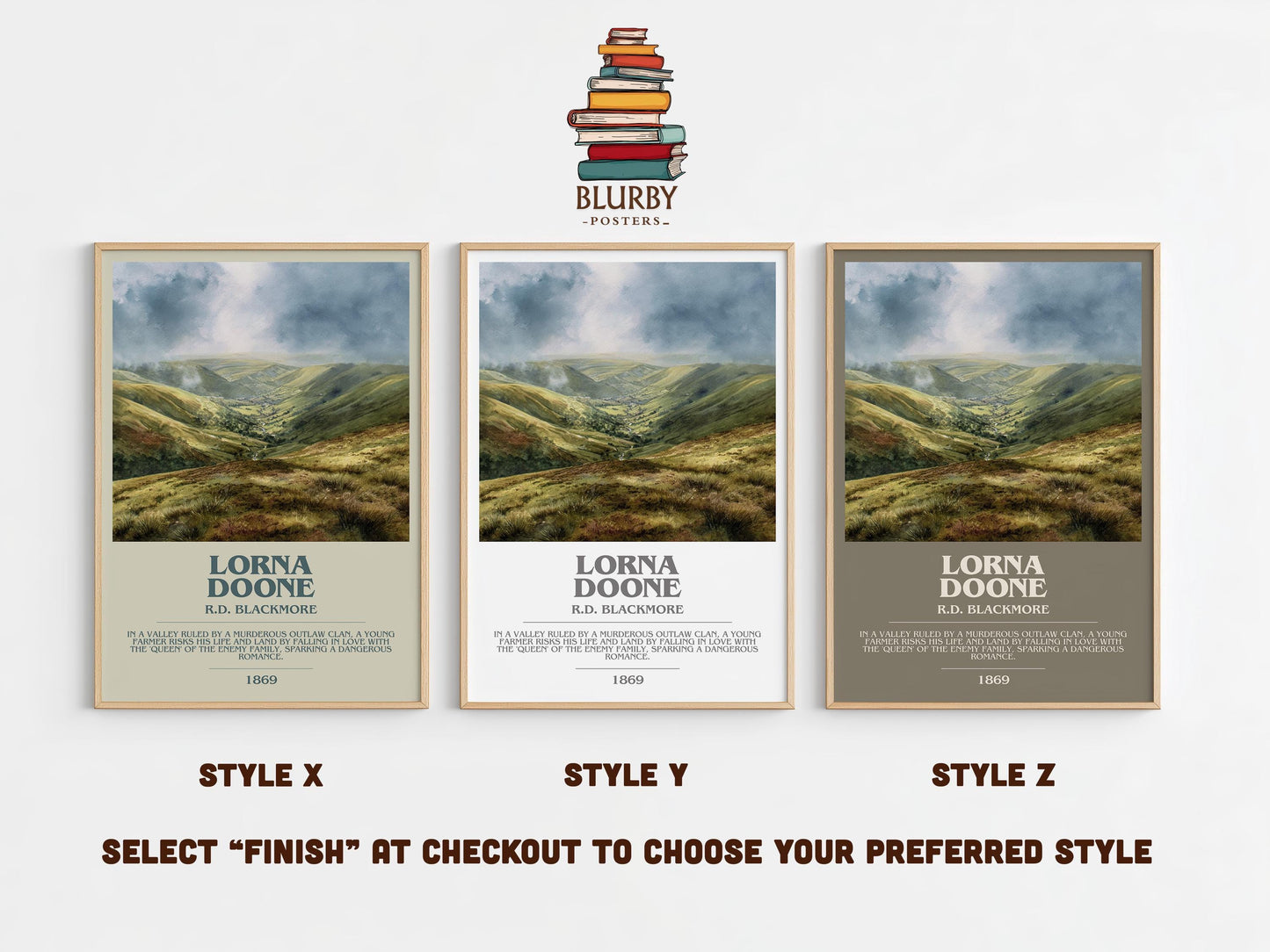 Lorna Doone bookish poster colour and style options – R.D. Blackmore book art