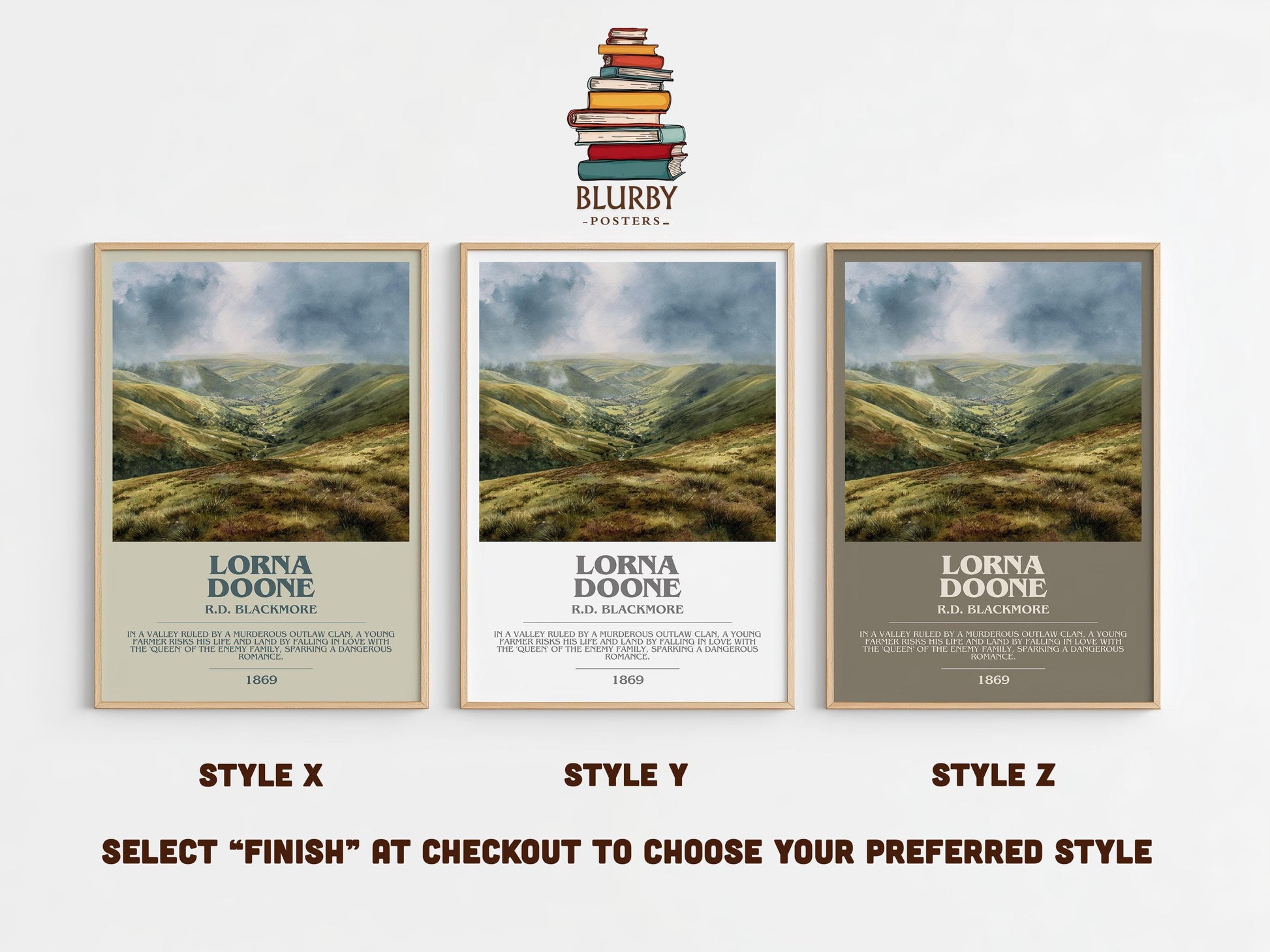 Lorna Doone bookish poster colour and style options – R.D. Blackmore book art