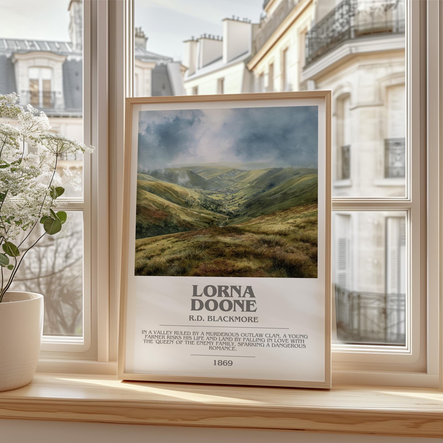 Lorna Doone bookish print framed by window – literary home decor