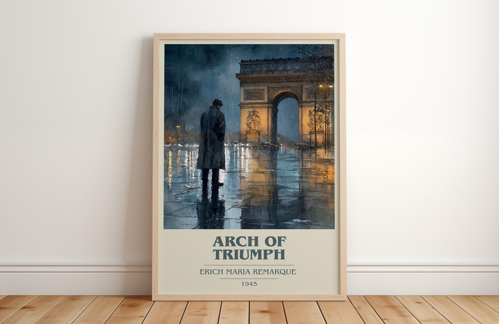 Arch Of Triumph book cover print in frame leaning in hallway – classic literature wall art