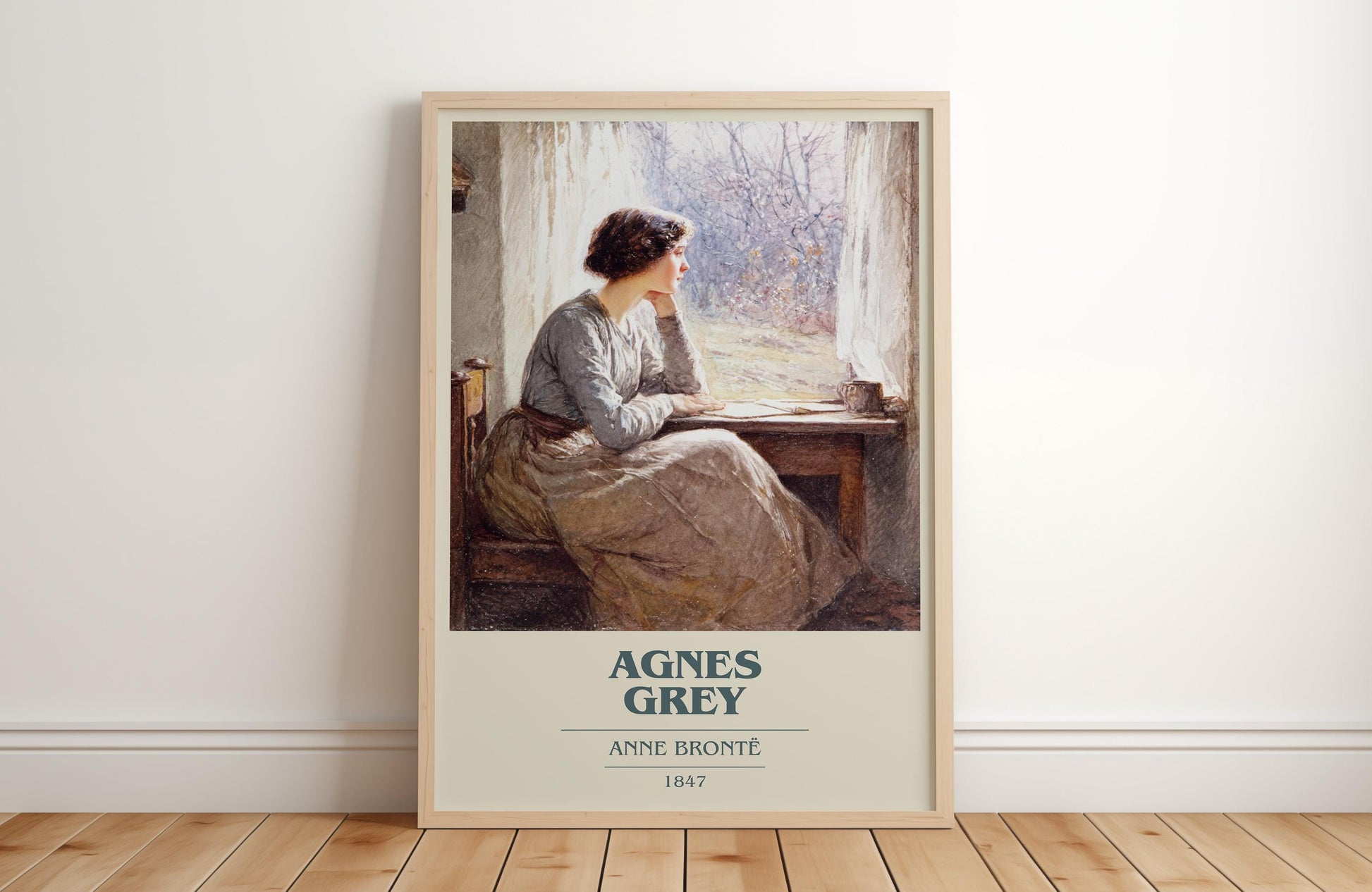 Agnes Grey book cover print in frame leaning in hallway – historical fiction wall art