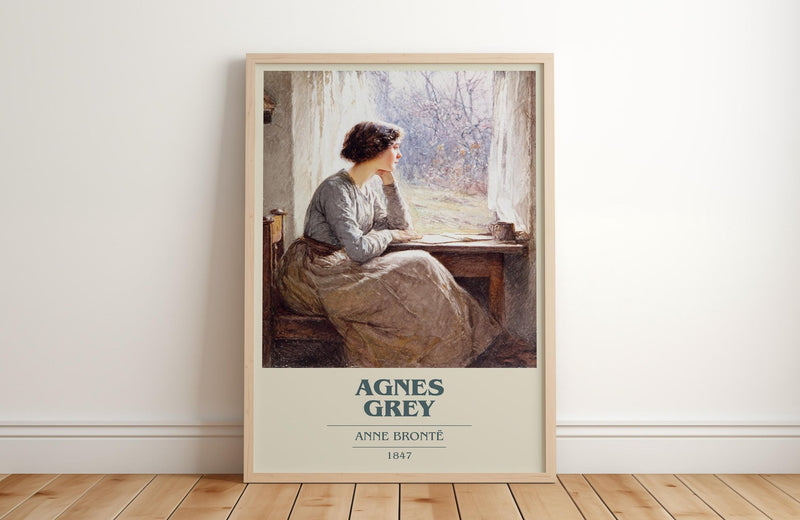 Agnes Grey book cover print in frame leaning in hallway – historical fiction wall art