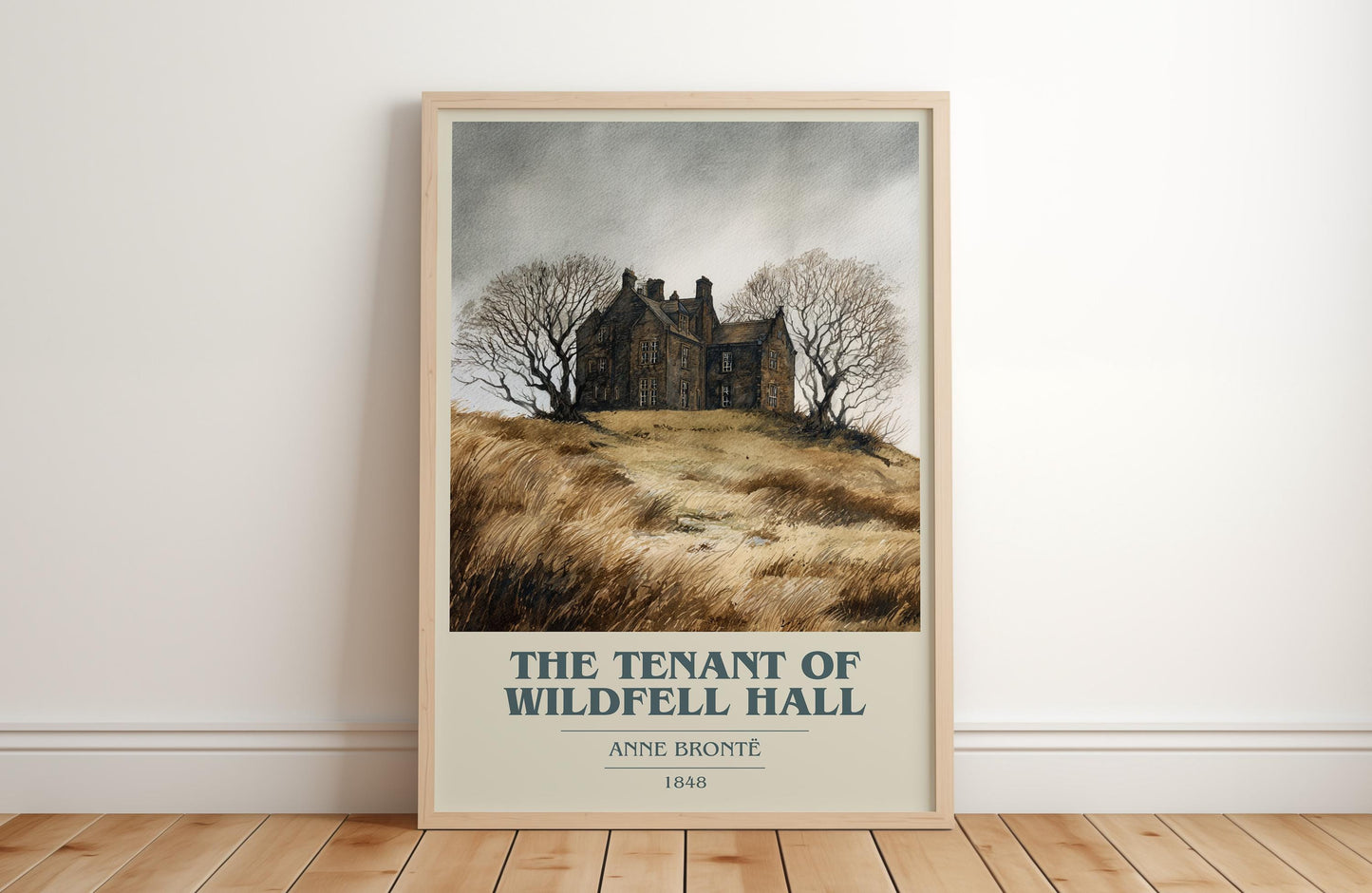 The Tenant Of Wildfell Hall book cover print in frame leaning in hallway – classic literature wall art