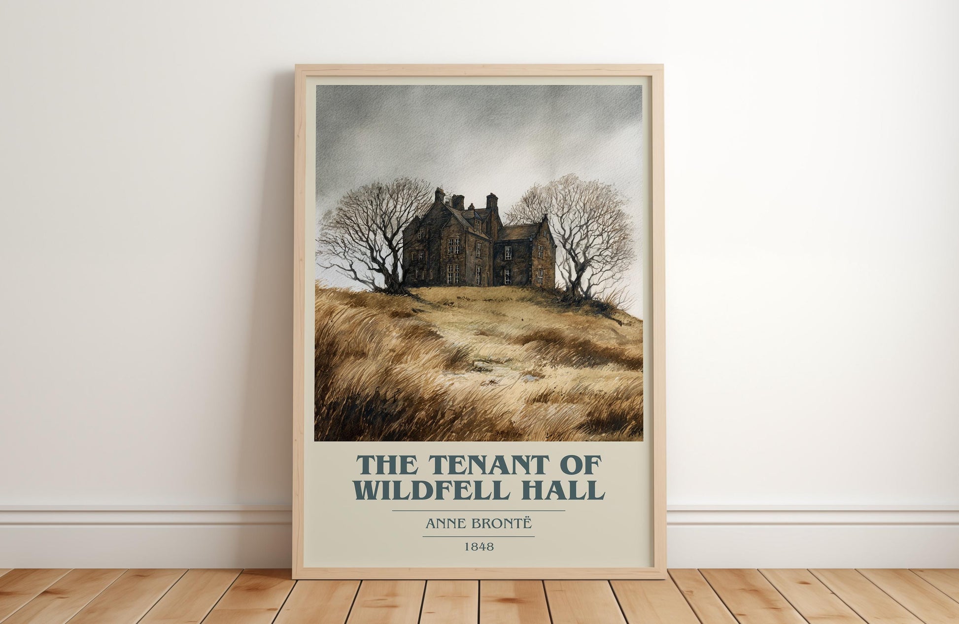 The Tenant Of Wildfell Hall book cover print in frame leaning in hallway – classic literature wall art