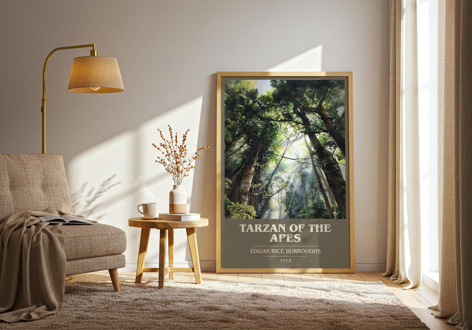 Tarzan of the Apes book cover print on bookshelf – Edgar Rice Burroughs fan gift