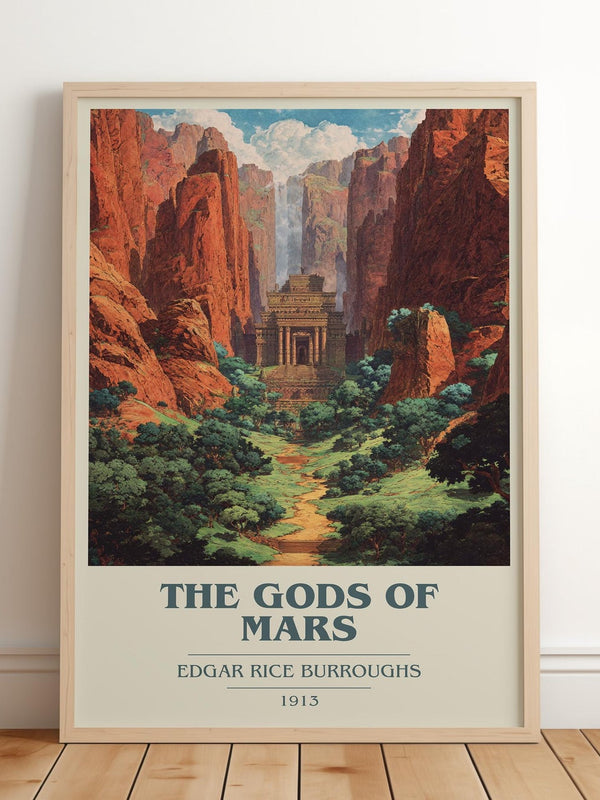 Gods of Mars book cover print in frame leaning in hallway – adventure wall art