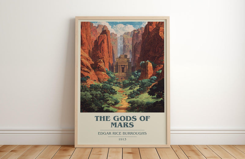 Gods of Mars book cover print in frame leaning in hallway – adventure wall art