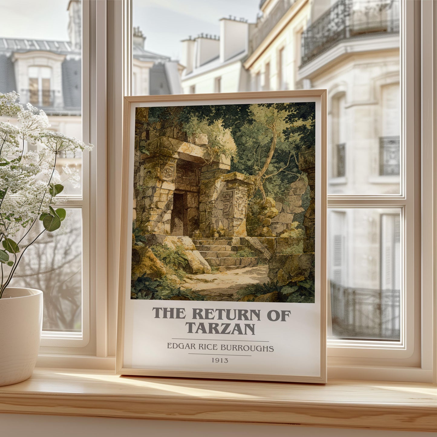 The Return Of Tarzan book cover print framed by window – literary home decor