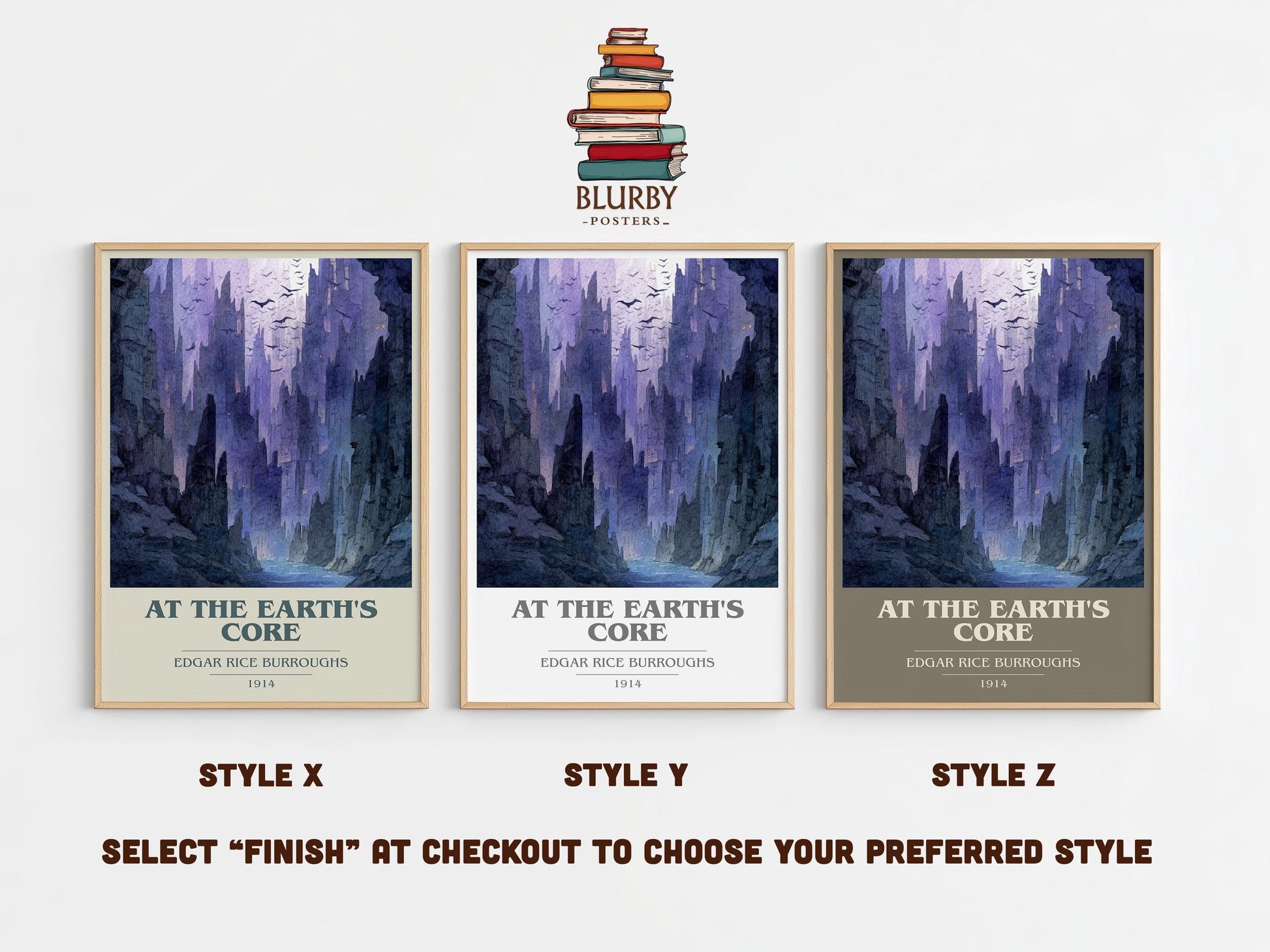 At The Earth's Core book cover print in frame leaning in hallway – adventure wall art