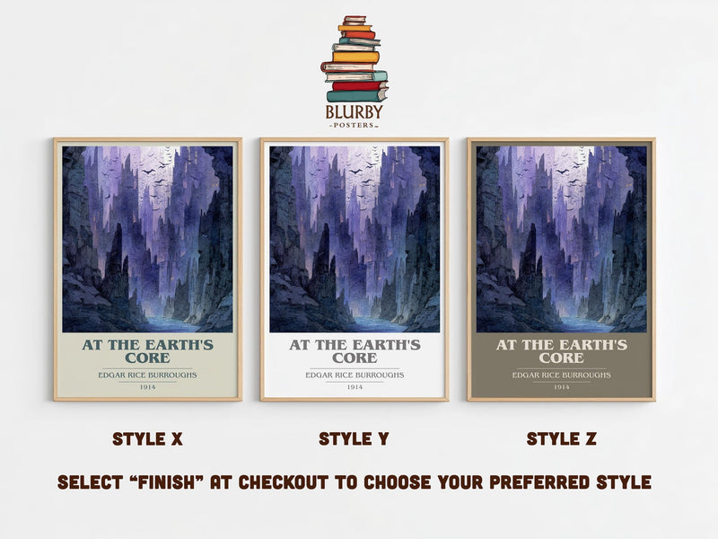 At The Earth's Core book cover print in frame leaning in hallway – adventure wall art