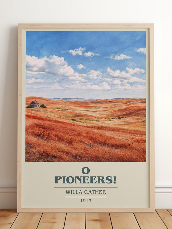 O Pioneers! book cover print in frame leaning in hallway – poetry wall art