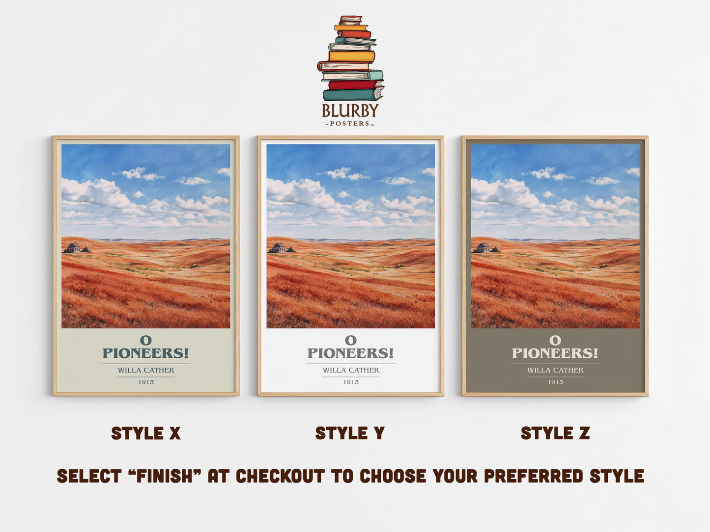 O Pioneers! book cover poster colour and style options – Willa Cather book art