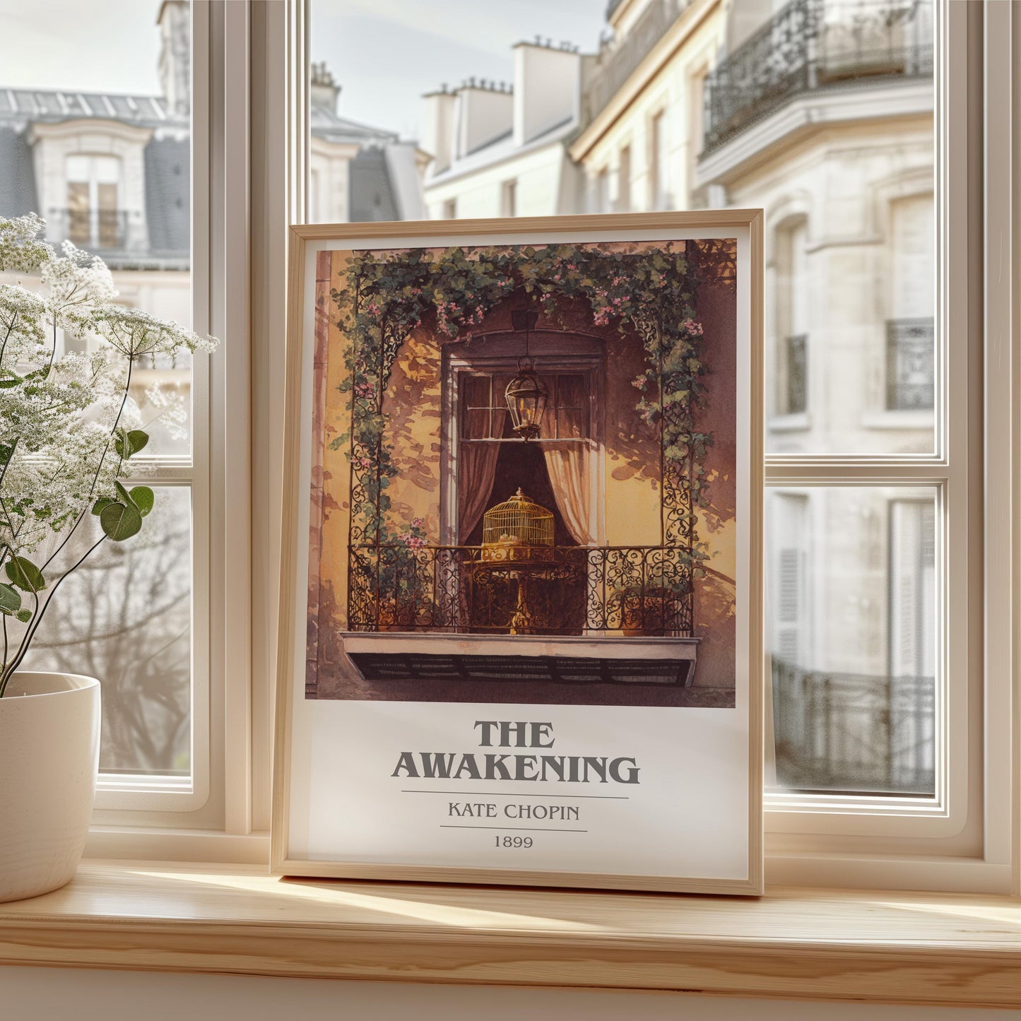 The Awakening book cover print framed by window – literary home decor