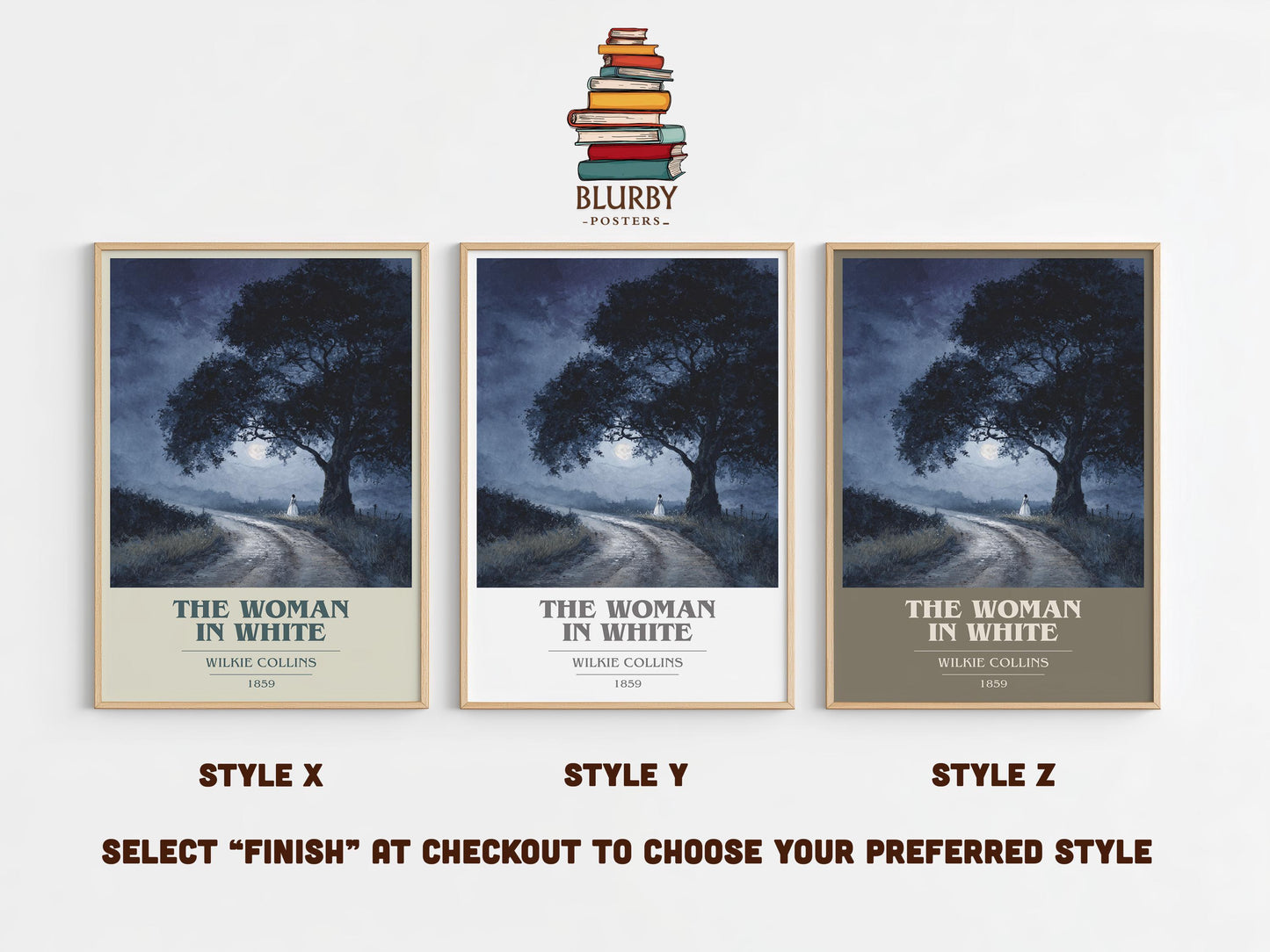 The Woman In White book cover print in frame leaning in hallway – gothic wall art