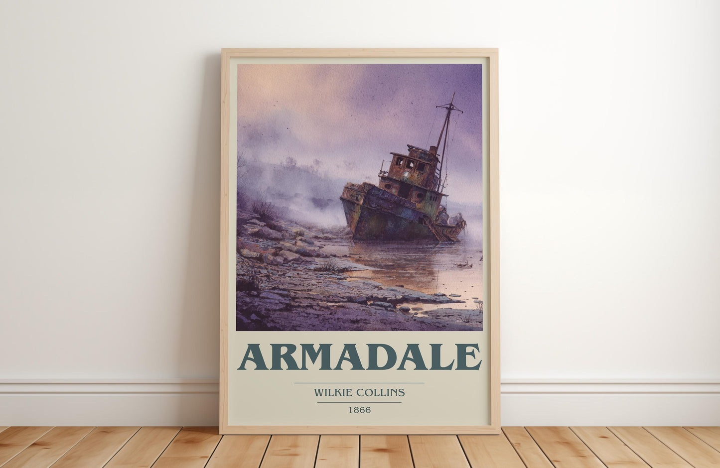 Armadale book cover print in frame leaning in hallway – mystery wall art