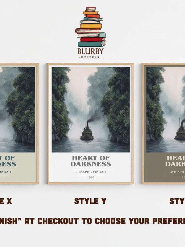 Heart of Darkness book cover print in frame leaning in hallway – classic literature wall art