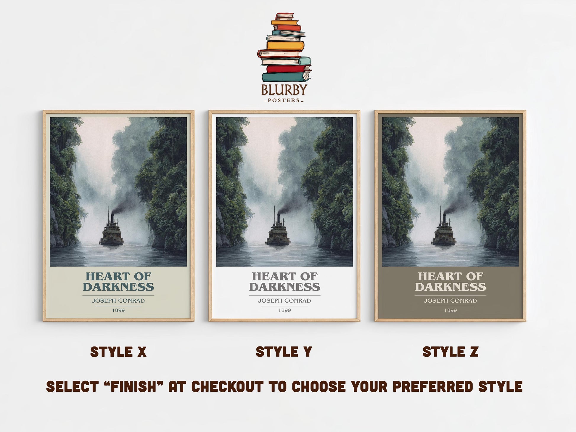 Heart of Darkness book cover print in frame leaning in hallway – classic literature wall art