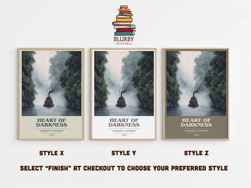 Heart of Darkness book cover print in frame leaning in hallway – classic literature wall art