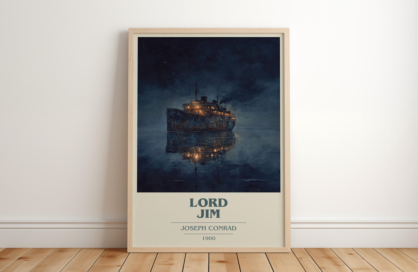 Lord Jim book cover print in frame leaning in hallway – classic literature wall art