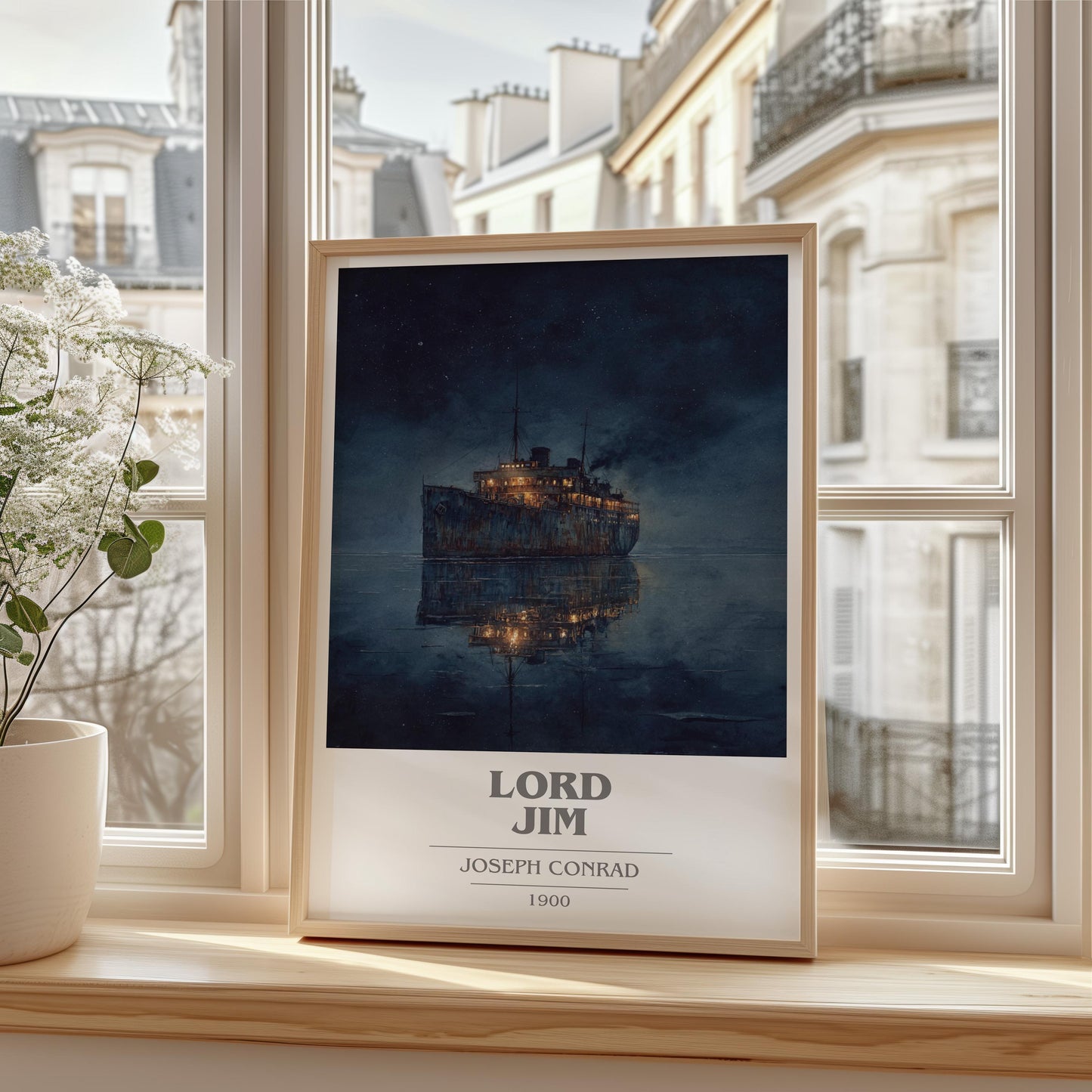 Lord Jim book cover print framed by window – literary home decor