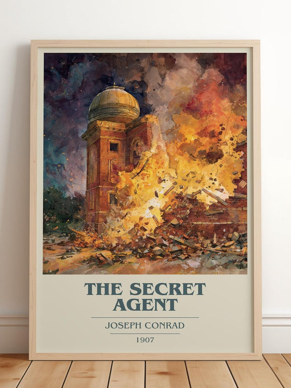 The Secret Agent book cover print in frame leaning in hallway – classic literature wall art