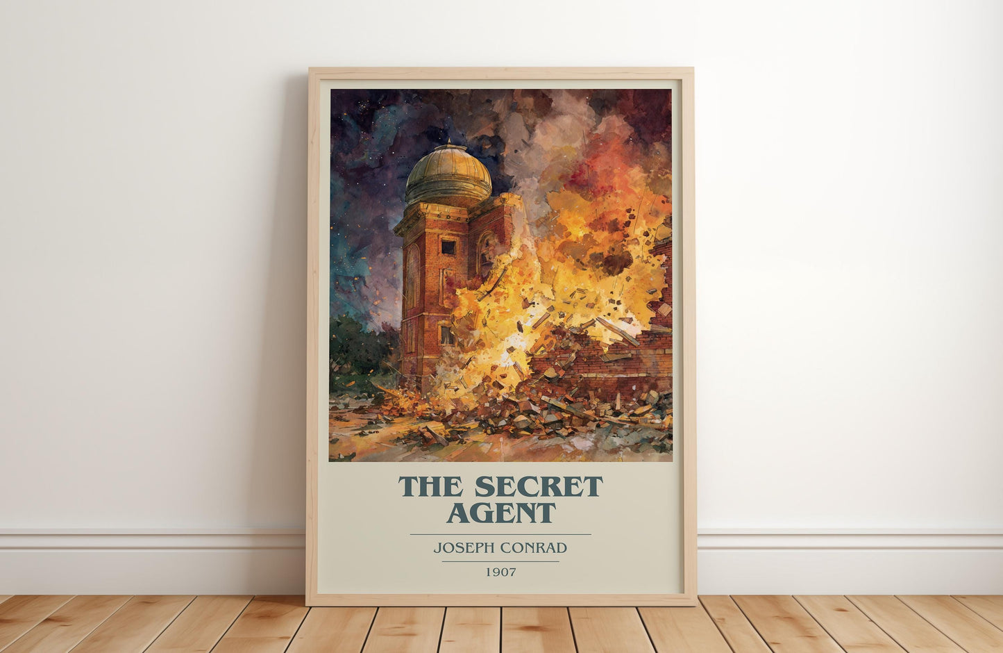 The Secret Agent book cover print in frame leaning in hallway – classic literature wall art