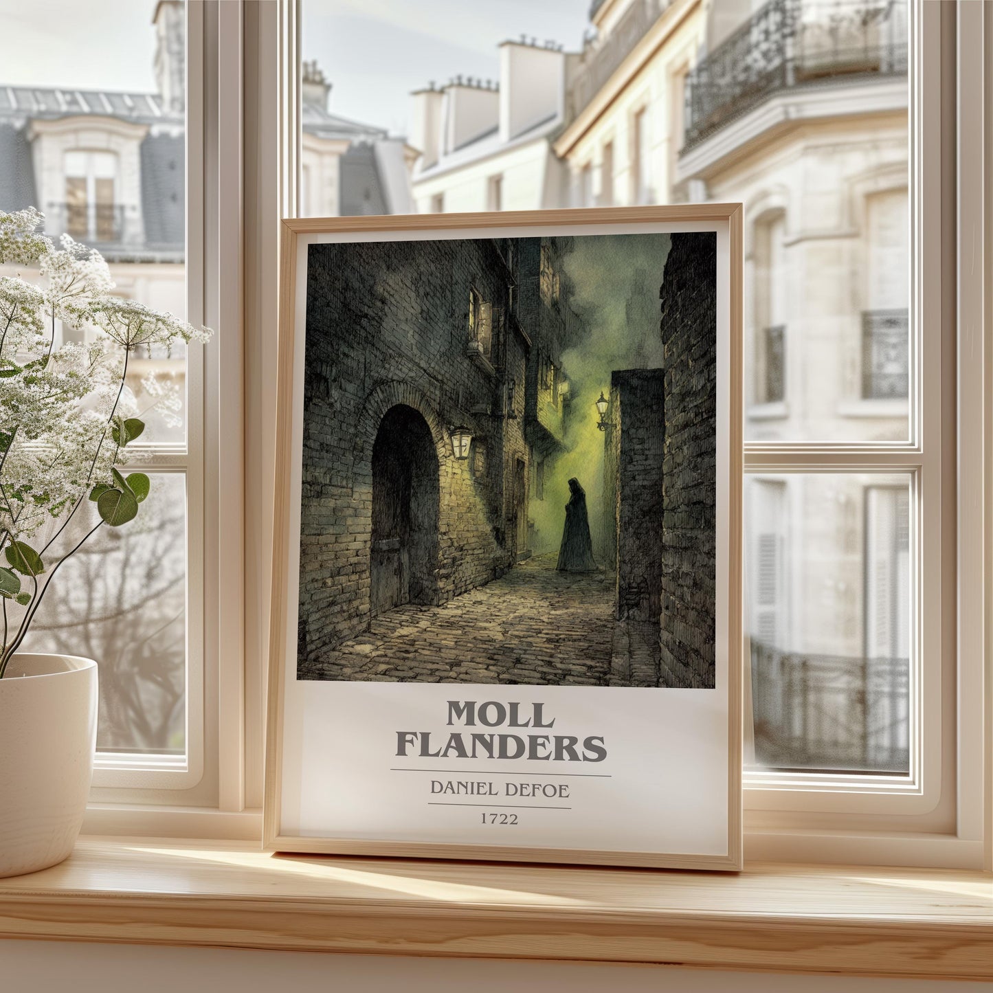 Moll Flanders book cover print framed by window – literary home decor