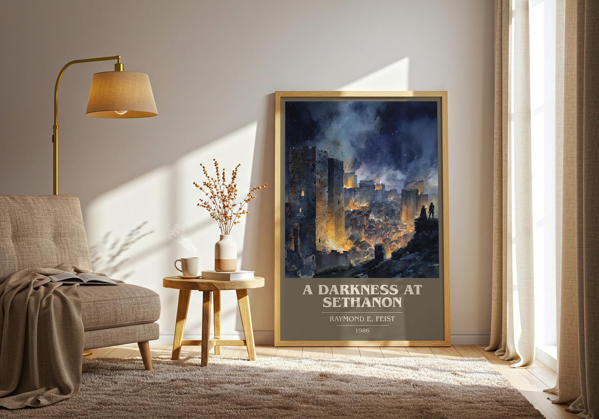 A Darkness at Sethanon book cover print on bookshelf – Raymond E. Feist fan gift