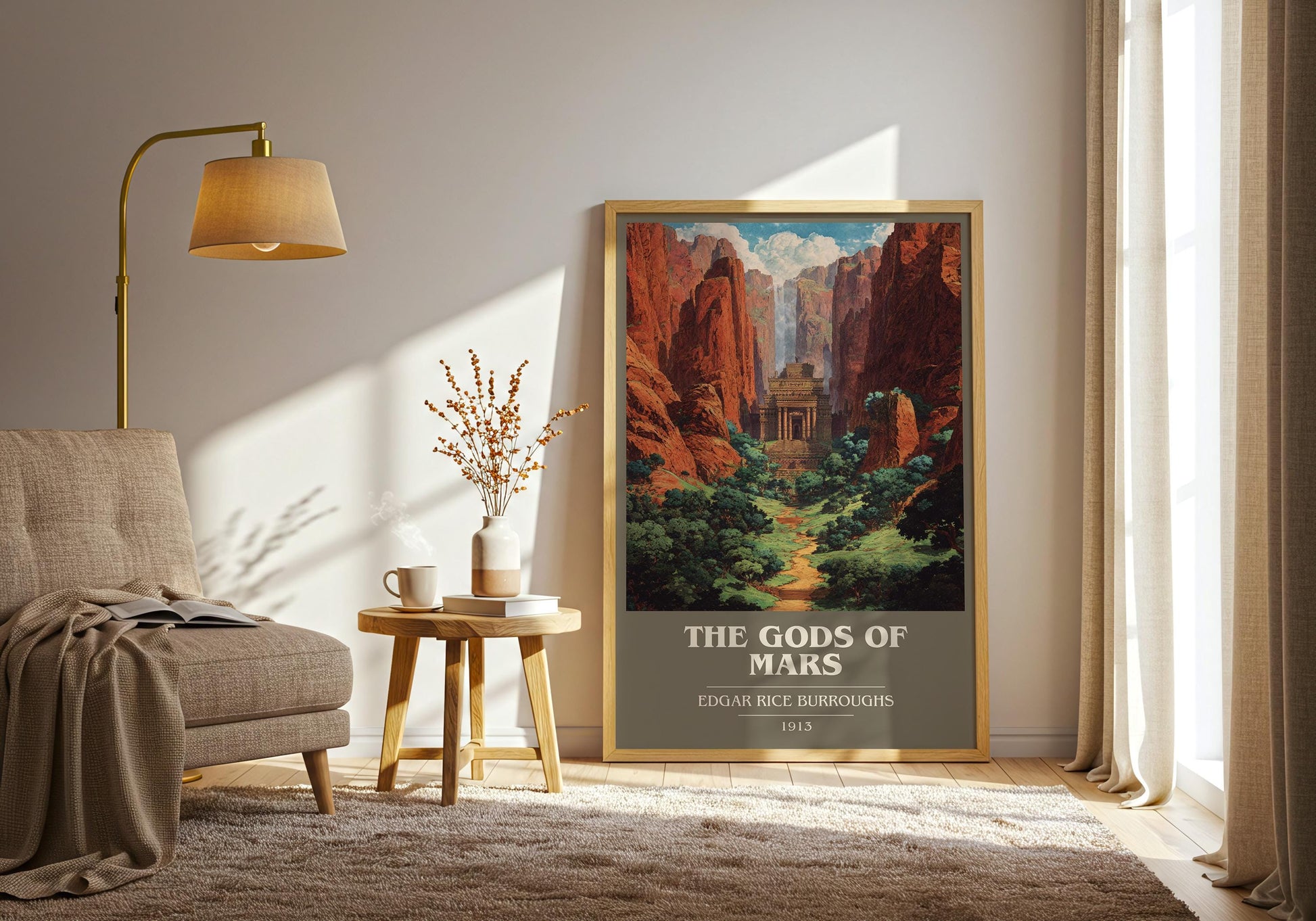 Gods of Mars book cover print on bookshelf – Edgar Rice Burroughs fan gift