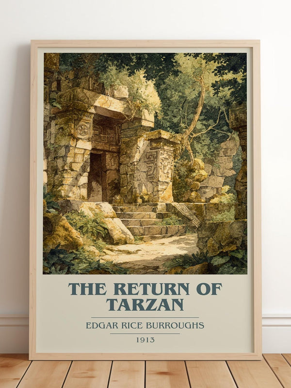 The Return Of Tarzan book cover print in frame leaning in hallway – adventure wall art