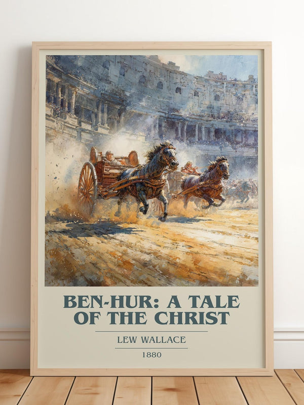 Ben-Hur, a Tale of the Christ book cover print in frame leaning in hallway – adventure wall art