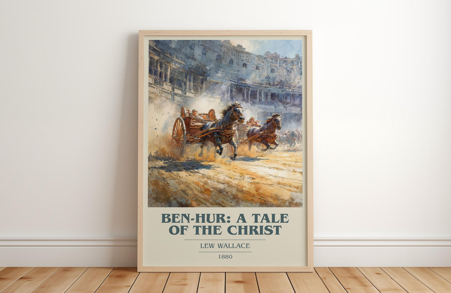 Ben-Hur, a Tale of the Christ book cover print in frame leaning in hallway – adventure wall art