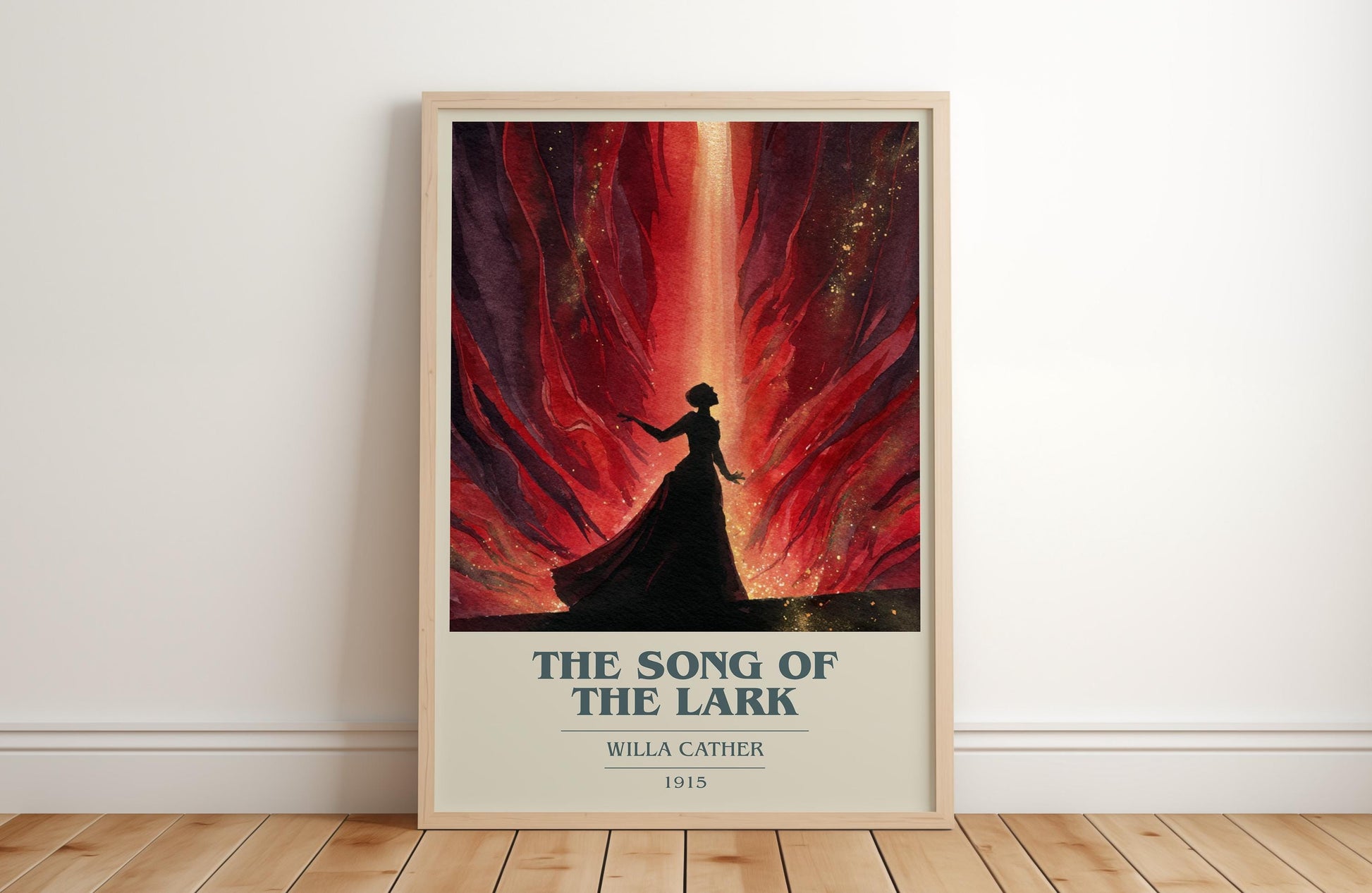 The Song of the Lark book cover print in frame leaning in hallway – classic literature wall art