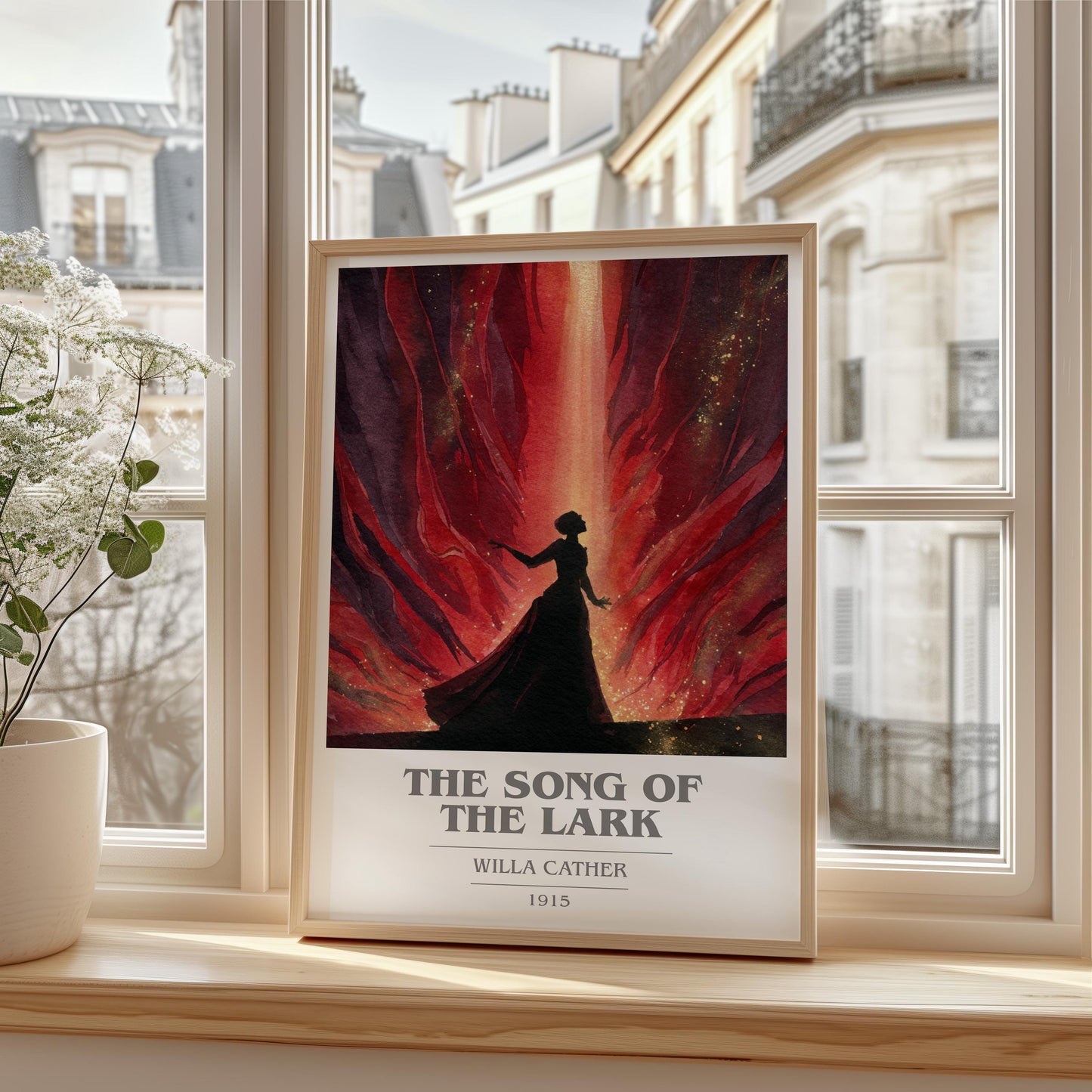 The Song of the Lark book cover print framed by window – literary home decor