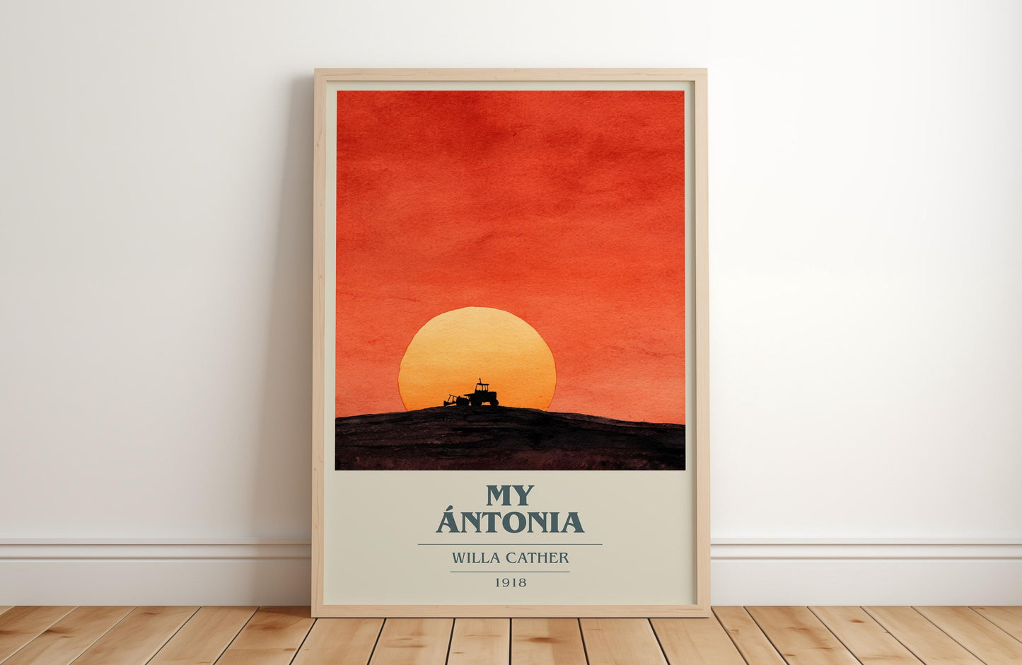 My Ántonia book cover print in frame leaning in hallway – classic literature wall art