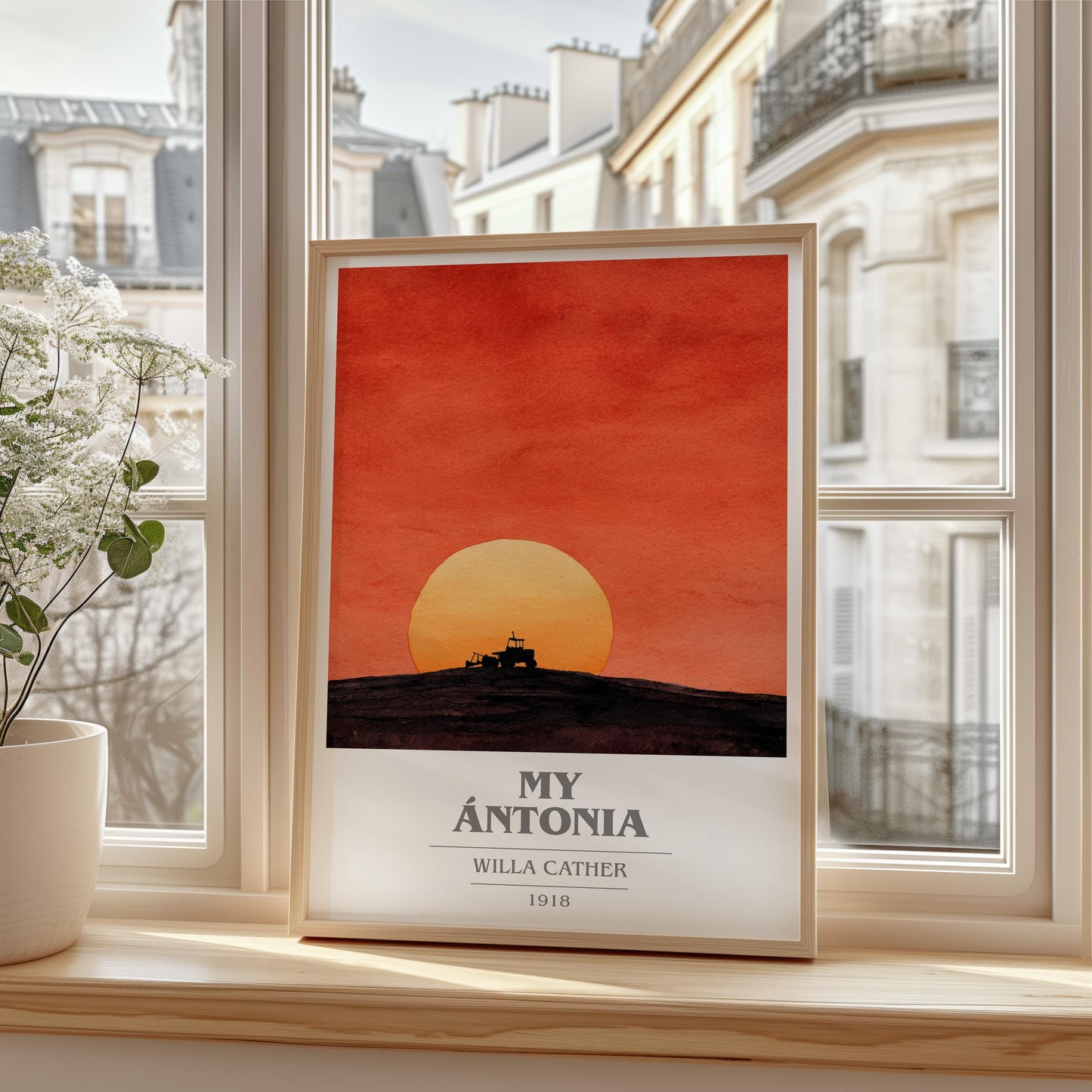 My Ántonia book cover print framed by window – literary home decor
